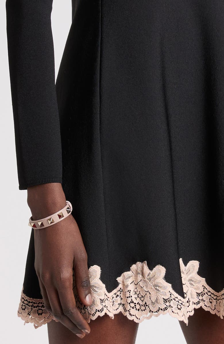 Valentino Garavani Lace Trim Long Sleeve Sweater Dress, Alternate, color, Black