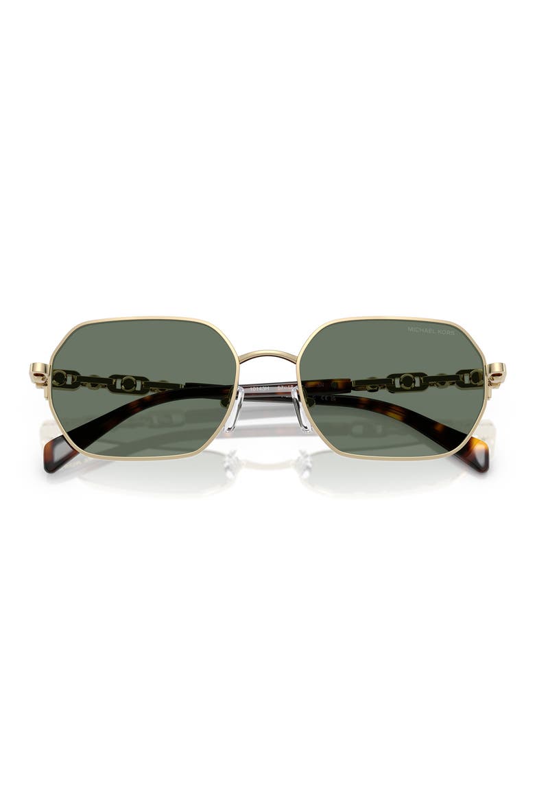 57mm Geometric Sunglasses, Alternate, color, LIGHT GOLD SHINY / GREEN SOLID