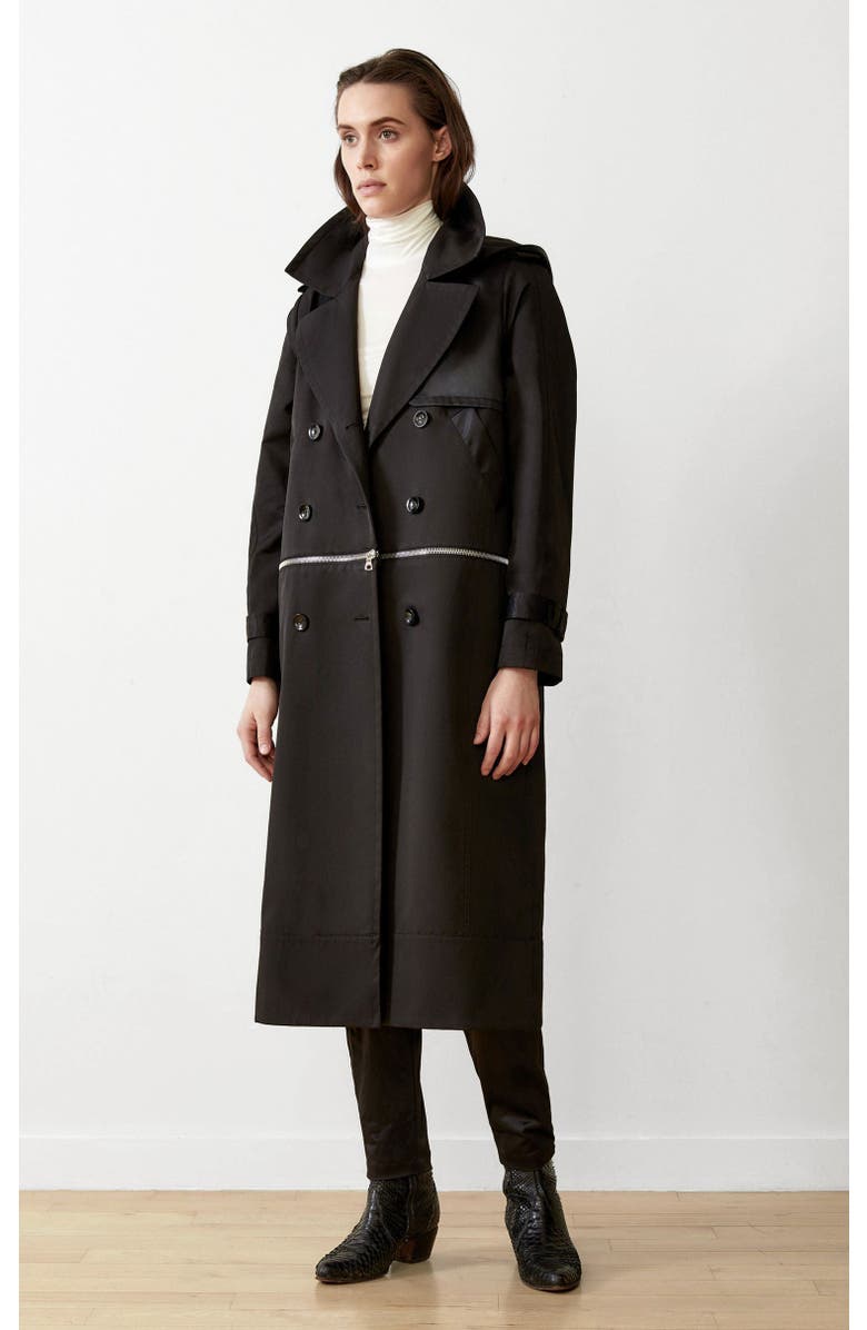 CAALO Water-Resistant Convertible Sustainable Trench Coat, Main, color, Black