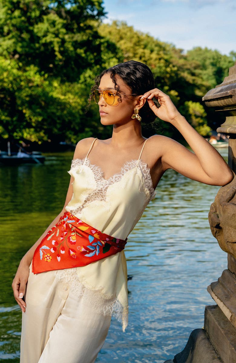 Jessie Zhao New York Festival Flora Double Sided Silk Scarf, Alternate, color, Red