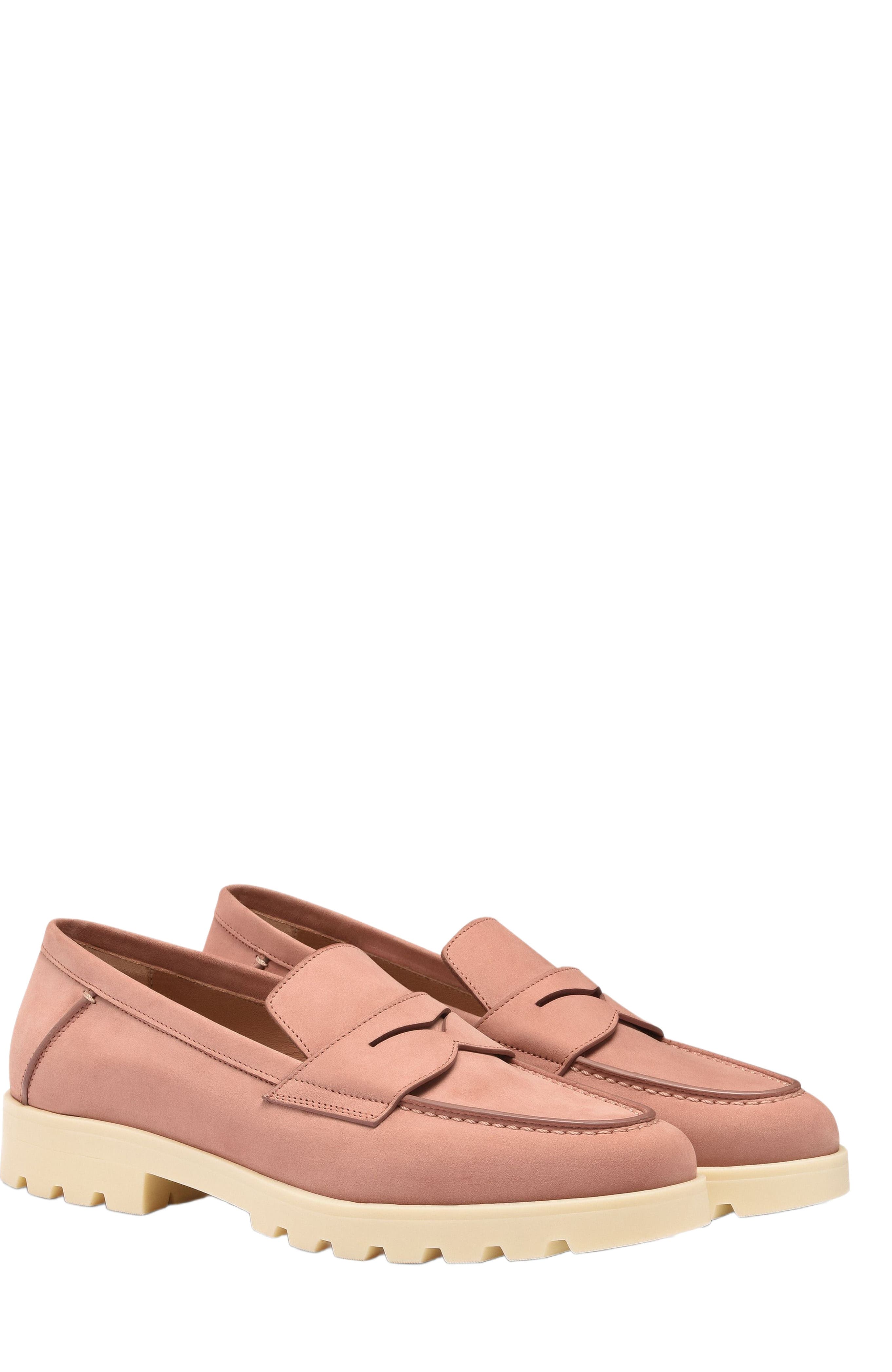 Santoni Women's nubuck penny loafer, Alternate, color, Pink