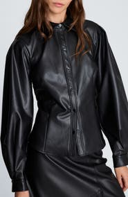 Kenneth Cole Pleated Faux Leather Snap Front Top