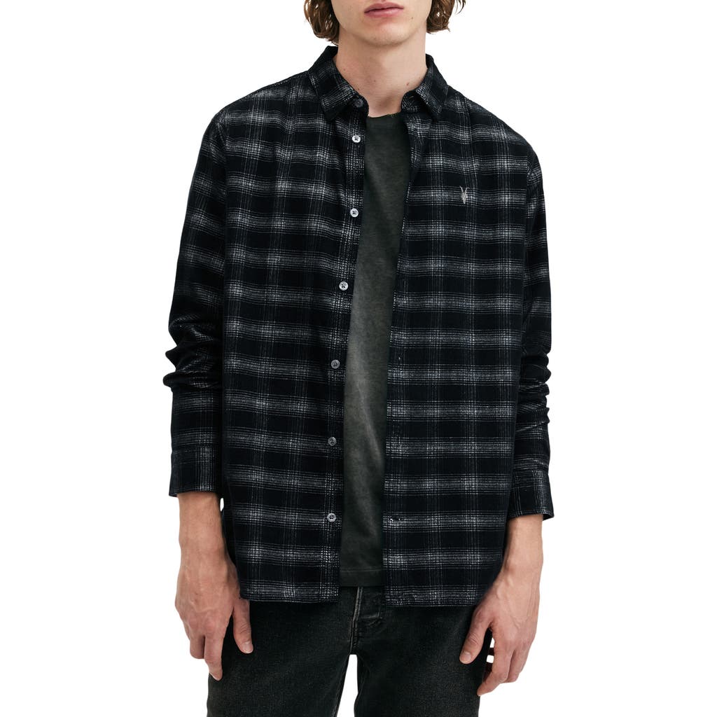 Allsaints Eastburn Checked Corduroy Ramskull Shirt In Black