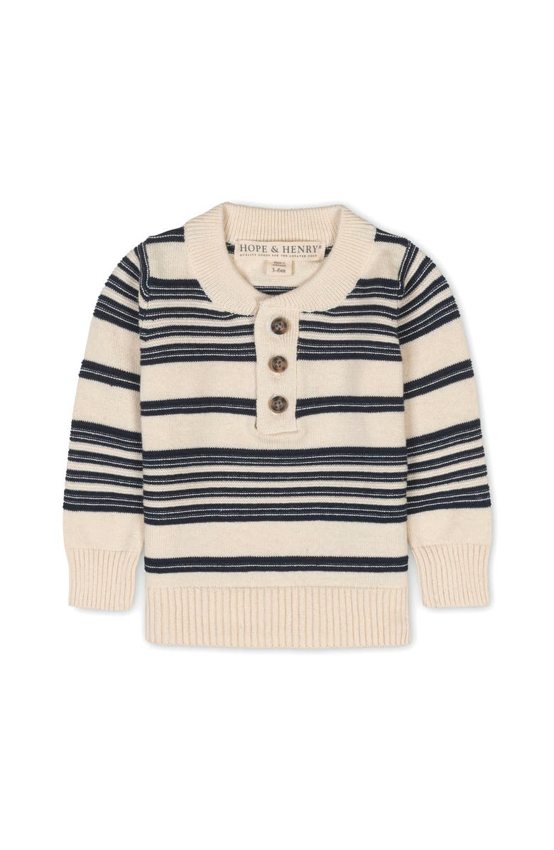 Hope & Henry Baby Boys' Organic Sweater Henley with Elbow Patches, Infant, Main, color, Ivory Purl Stripe
