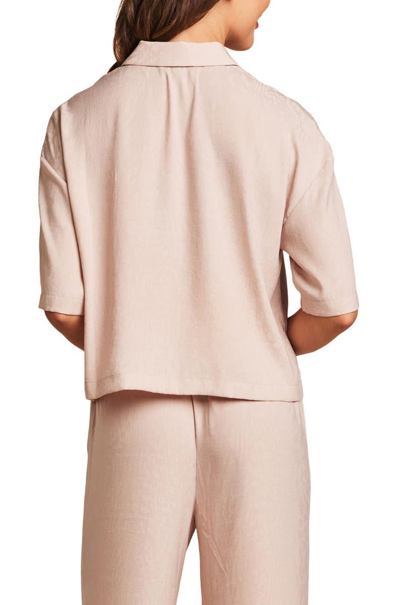 Barefoot Dreams<sup>®</sup> Washed Satin Jacquard Crop Lounge Shirt, Alternate, color, Feather