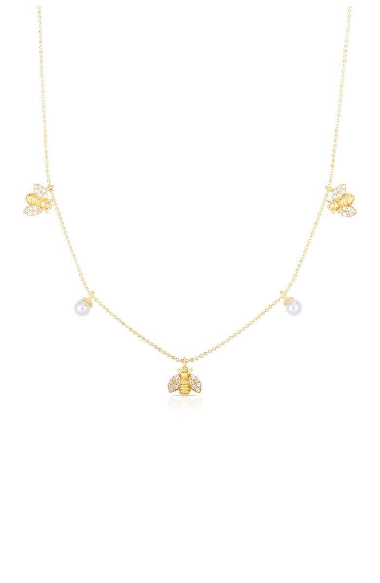 SPHERA MILANO 14K Gold Vermeil Bee & Freshwater Pearl Charm Necklace, Main, color,