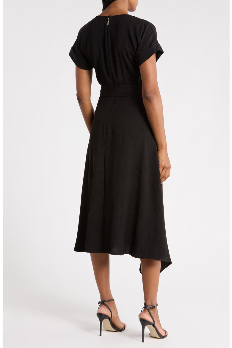Aerowash Belted Asymmetric Midi Dress, Alternate, color, BLACK
