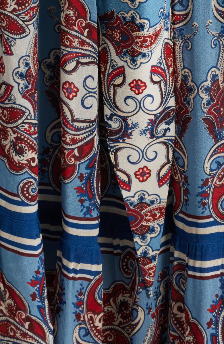 FARM Rio Paisley Scarf Print Long Sleeve Tiered Dress, Alternate, color, Paisley Scarf Cream