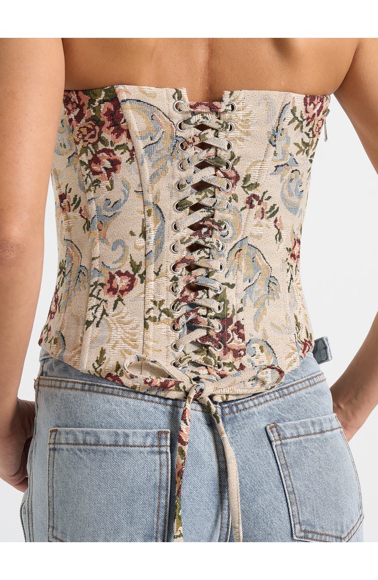 Manière De Voir Scarlett Tapestry Lace Up Corset, Alternate, color, Beige