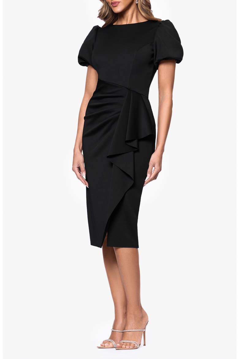 Puff Sleeve Sheath Cocktail Dress, Alternate, color, BLACK