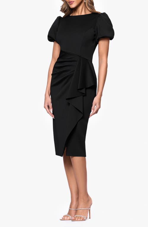 XSCAPE EVENINGS XSCAPE EVENINGS PUFF SLEEVE SHEATH COCKTAIL DRESS