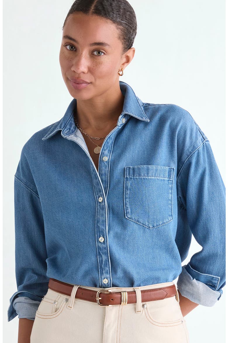 Birdie Button-Down Shirt, Alternate, color, WASHED INDIGO