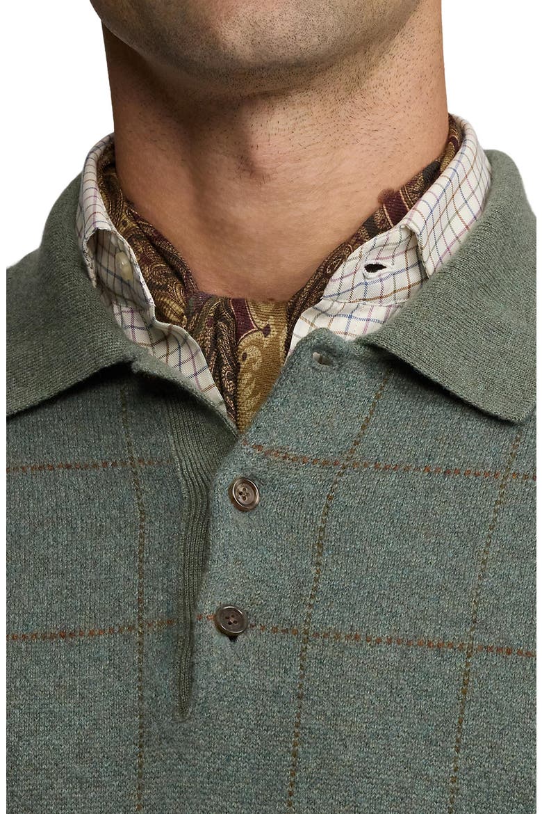 Windowpane Plaid Cashmere & Wool Polo Sweater, Alternate, color, SEA SPRAY MELANGE