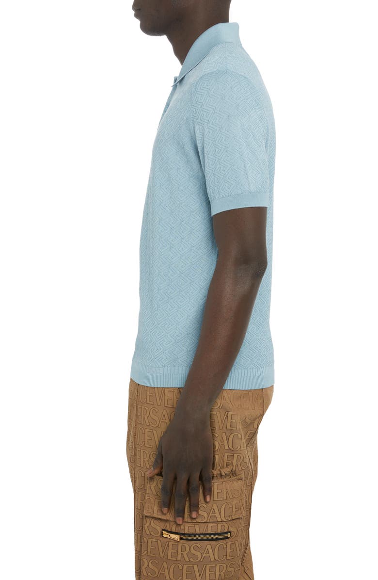 Versace La Greca Silk & Cotton Polo Sweater, Alternate, color, 