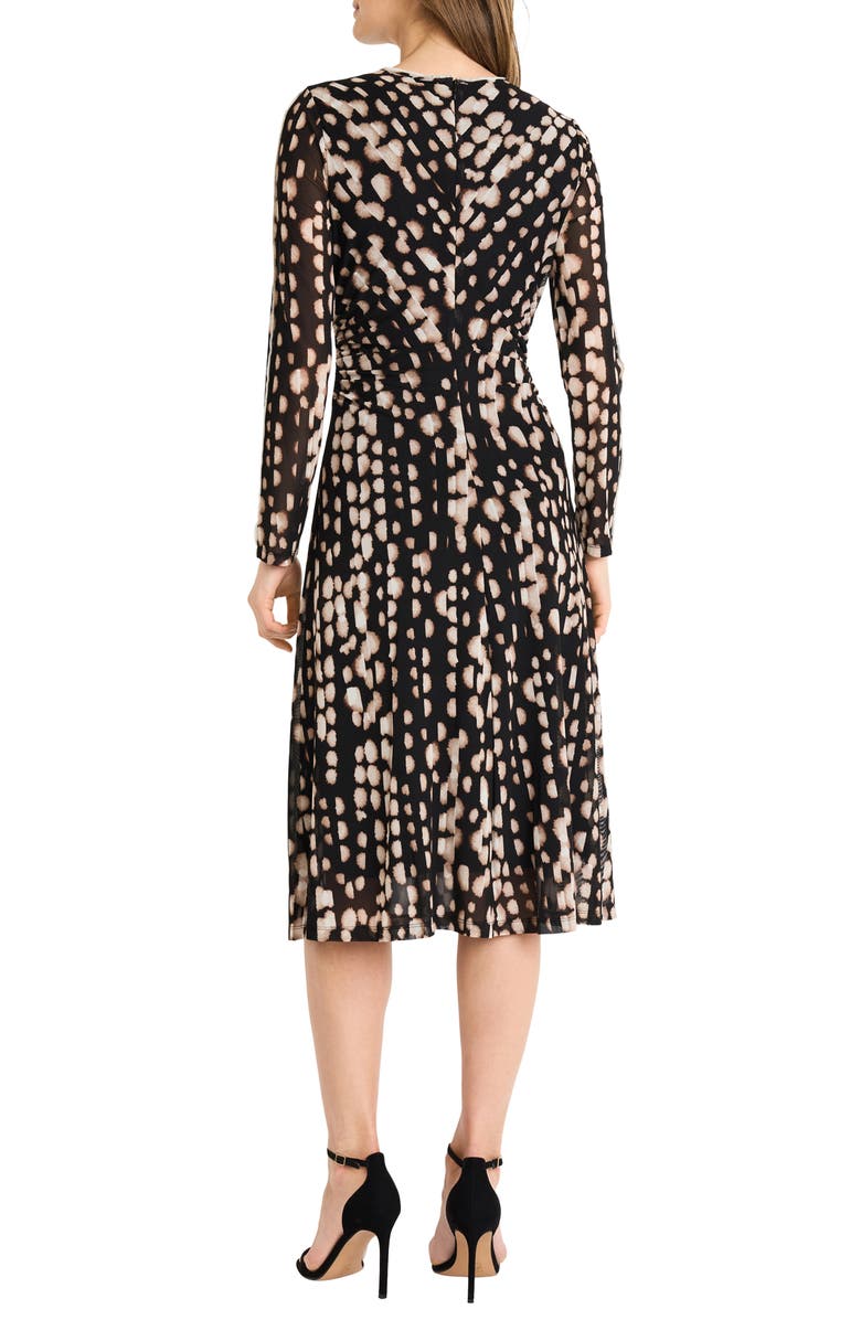 Maggy London Print Long Sleeve A-Line Dress, Alternate, color, Black/ Quartz