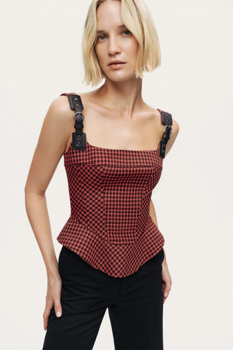 Checked Buckle Strap Corset Top