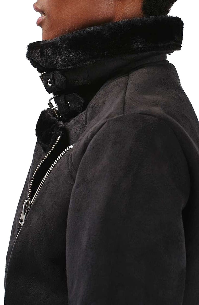 Topshop April Faux Shearling Biker Jacket, Alternate, color, 