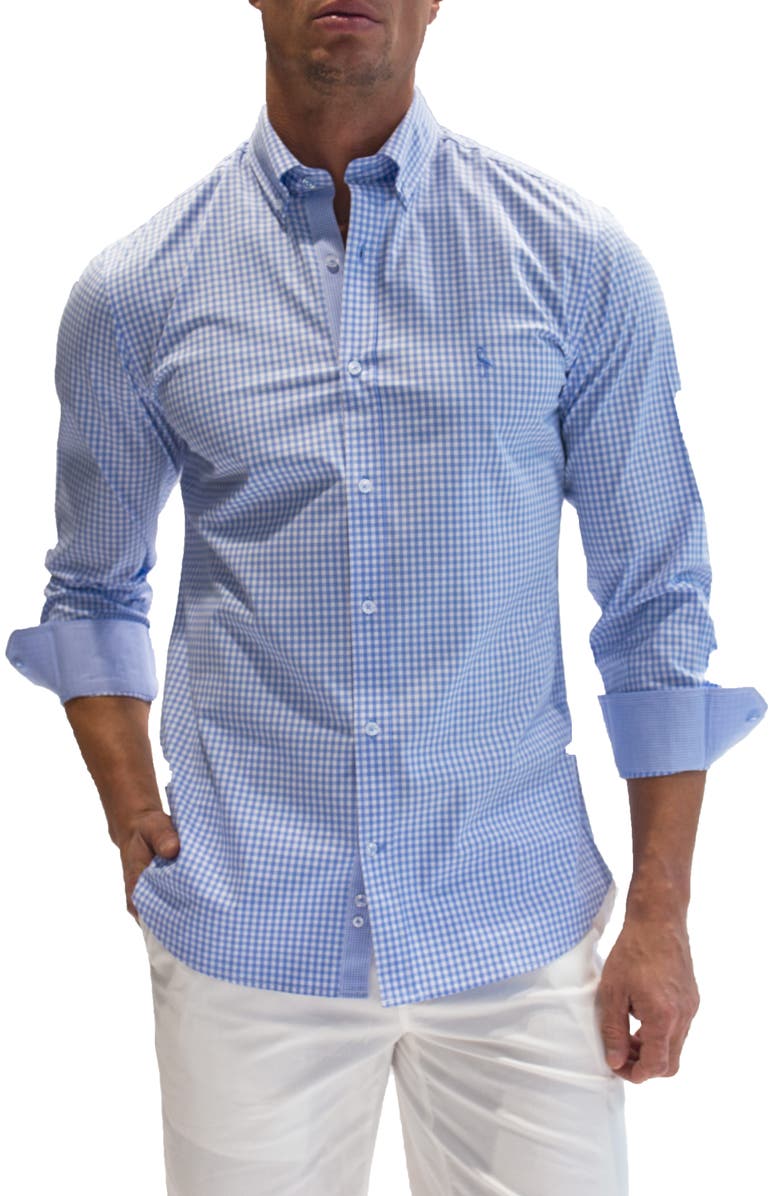 TailorByrd Regular Fit Gingham Stretch Cotton Button-Down Shirt, Main, color,