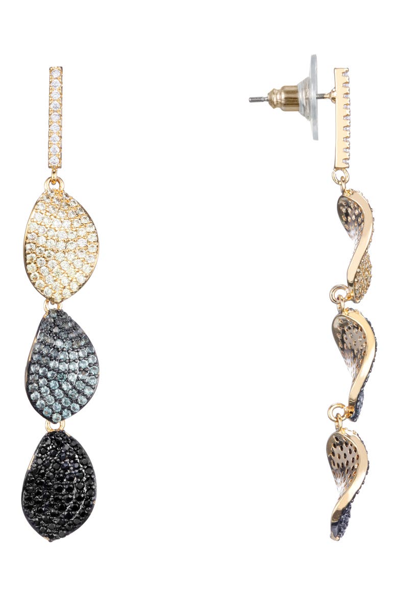 Linear Petal Drop Earrings, Main, color, GOLD/ TRI-TONE CZ