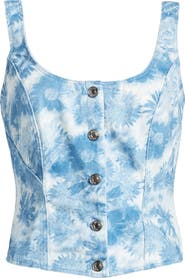Mistress Rocks Blue Floral Denim Top