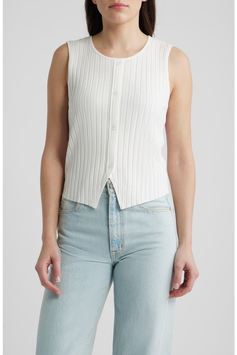 Front Button Rib Vest, Main, color, BRIGHT WHITE