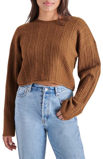 Steve Madden Aerin Cable Crew Sweater In Brown