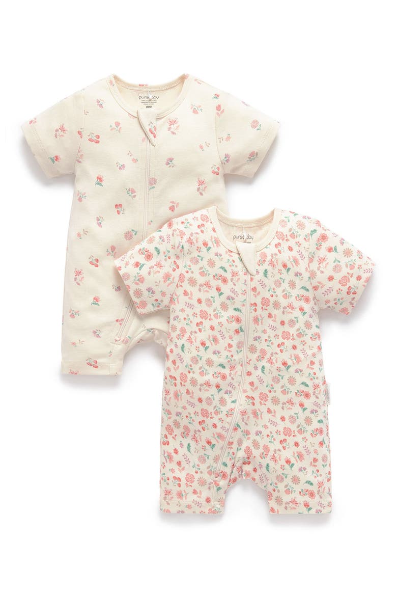 2 Pack Short Sleeve Zip Romper Floral, Main, color, Emilia Print