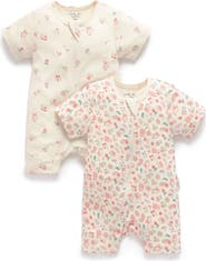 Purebaby 2 Pack Short Sleeve Zip Romper Floral