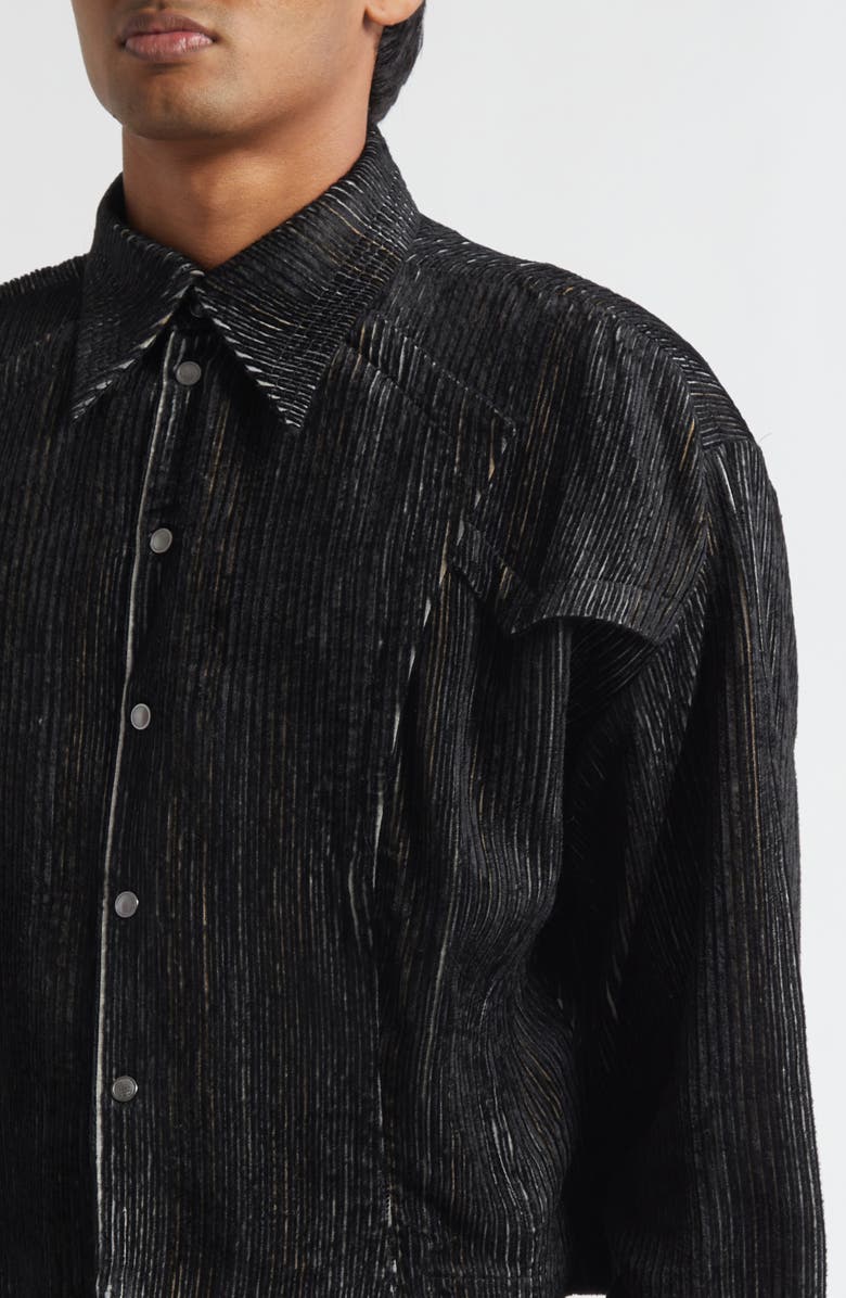 KIKO KOSTADINOV Kraner Stripe Velvet Crop Snap-Up Shirt, Alternate, color, Melange Black