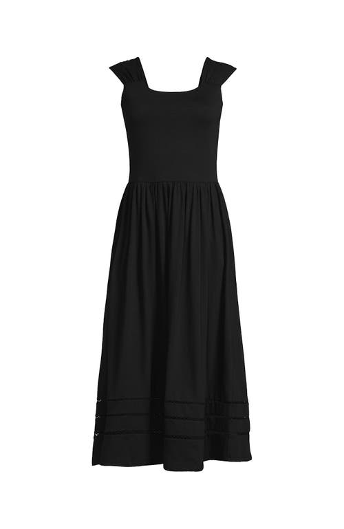 Lands' End Slub Cap Sleeve Shirred Skirt Midi Dress In Black