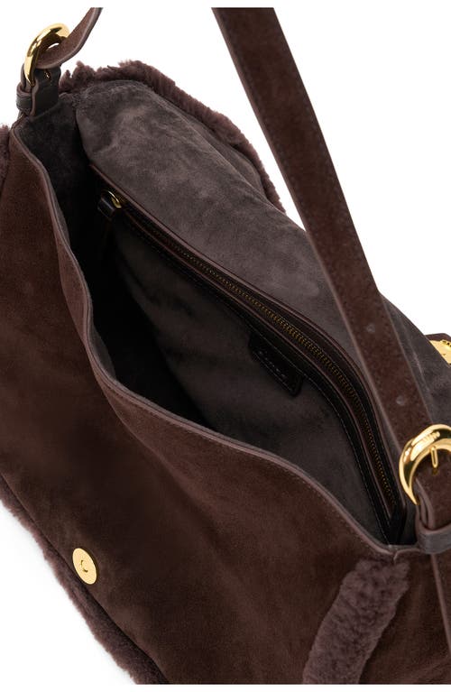 Staud Medium Harlow Suede Shoulder Bag With Faux Shearling Trim In Brown
