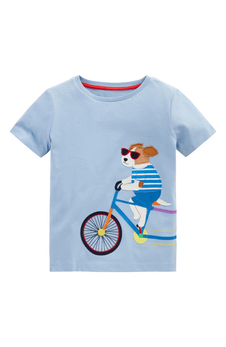 Mini Boden Kids' Pup Bike Appliqué Cotton Graphic T-Shirt, Main, color, 