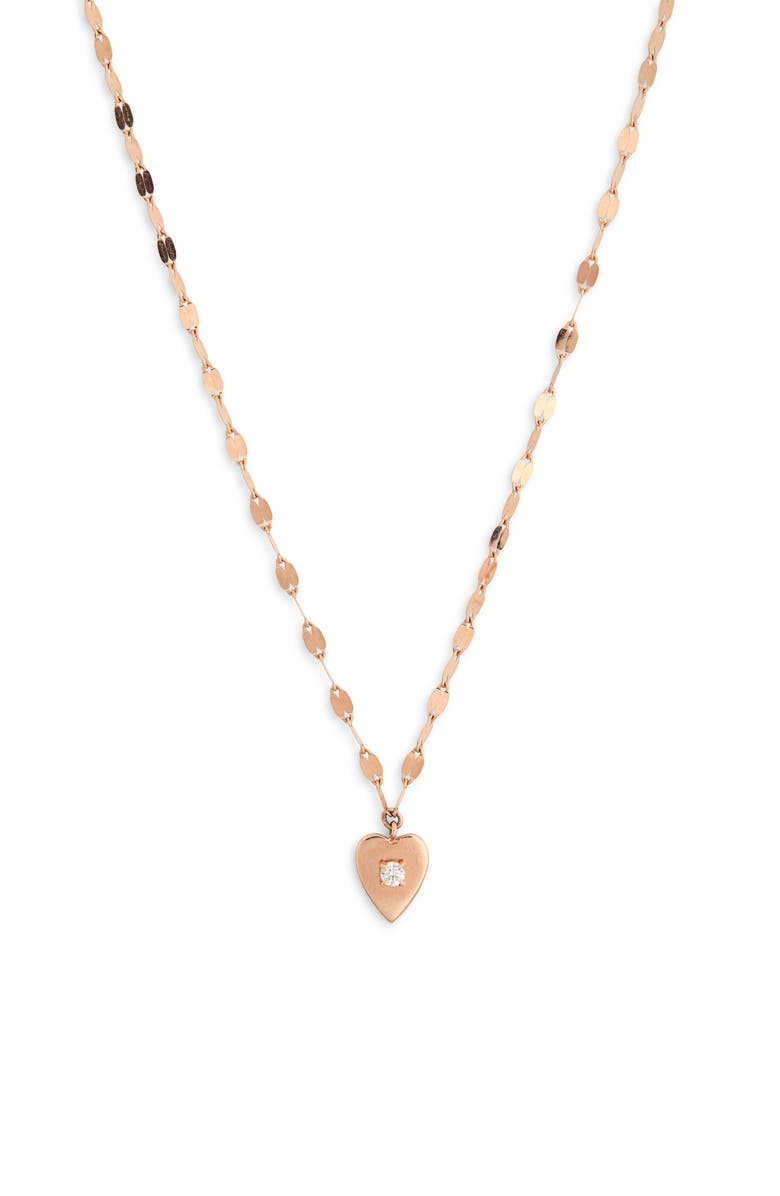 LANA 14K Rose Gold Solo Mini Diamond Heart Pendant Necklace - 0.035ct., Main, color, Rose Gold