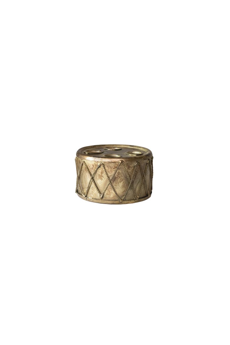 Metal Drum Shaped Taper Holder, Gold Finish, Main, color, Gold