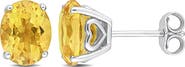 DELMAR Sterling Silver Lab-Created Citrine Oval Stud Earrings