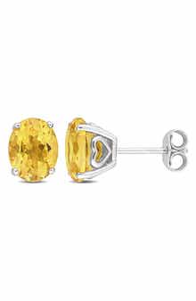 DELMAR Sterling Silver Lab-Created Citrine Oval Stud Earrings
