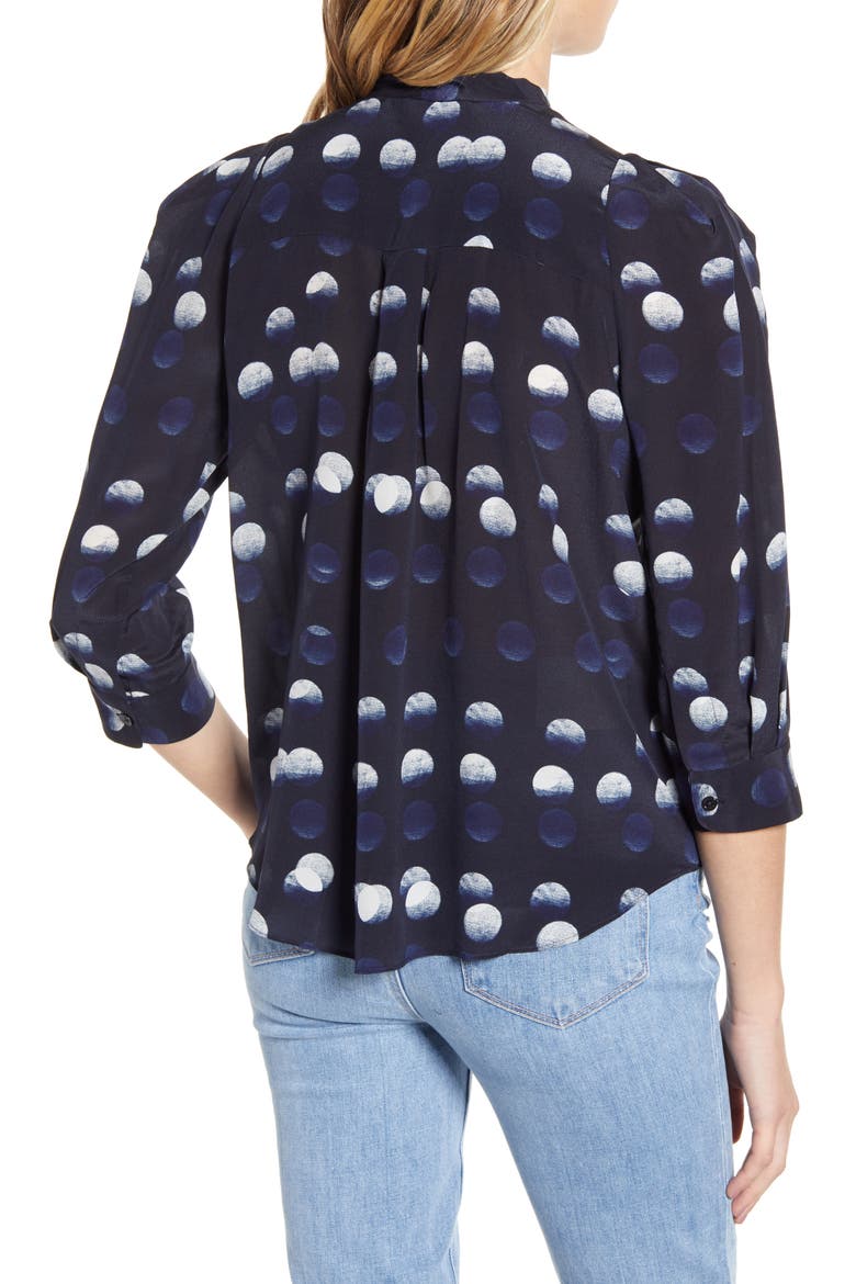 Touch Dots Tie Neck Silk Shirt, Alternate, color, MARINE