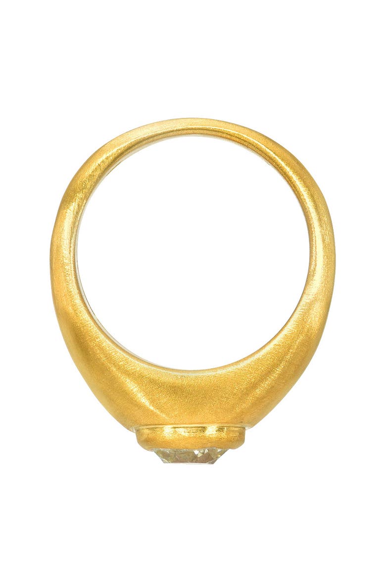 Old Mine Bezel Set Diamond Double Signet Ring, Alternate, color, GOLD/ DIAMOND/ EMERALD