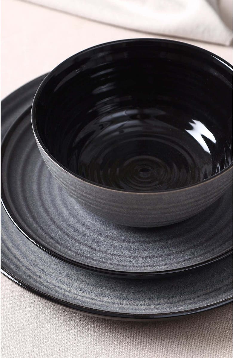 Stone Lain Dua Stoneware 12-Piece Dinnerware Set, Alternate, color, Black