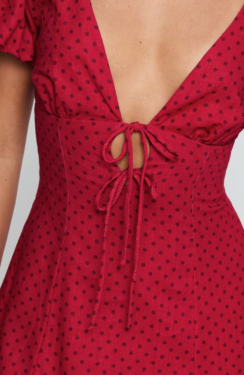 Princess Polly Beloved Polka Dot Puff Sleeve Linen Blend Minidress In Red