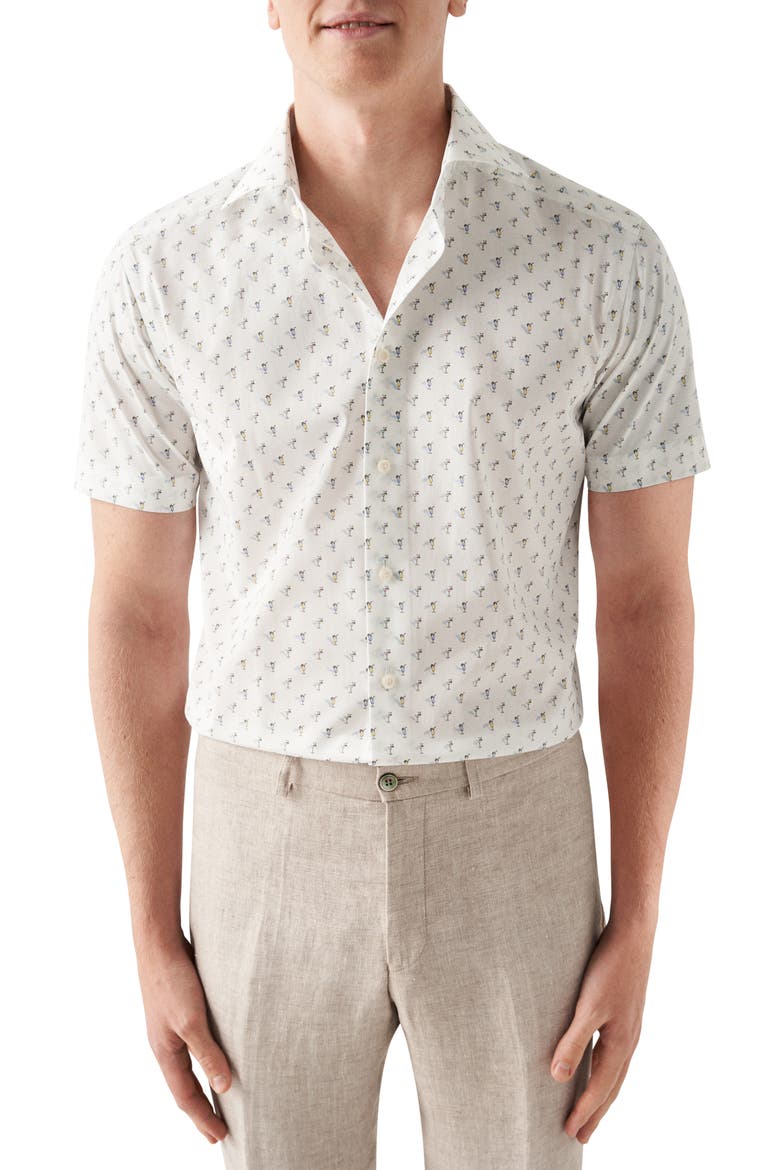 Contemporary Fit Drink Print Short Sleeve Shirt, Main, color, NATURAL