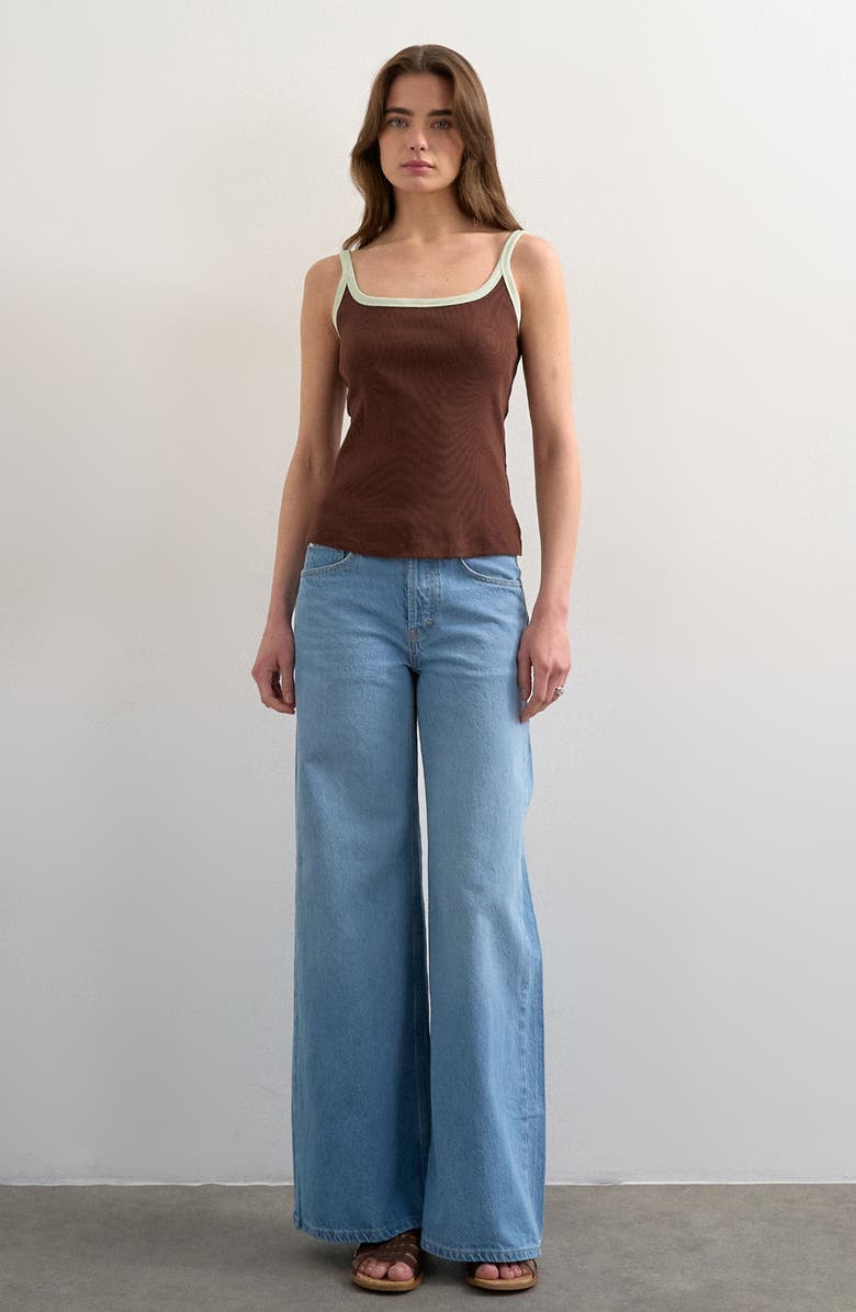 Topshop Scoop Neck Contrast Strap Stretch Cotton Rib Tank, Alternate, color, 