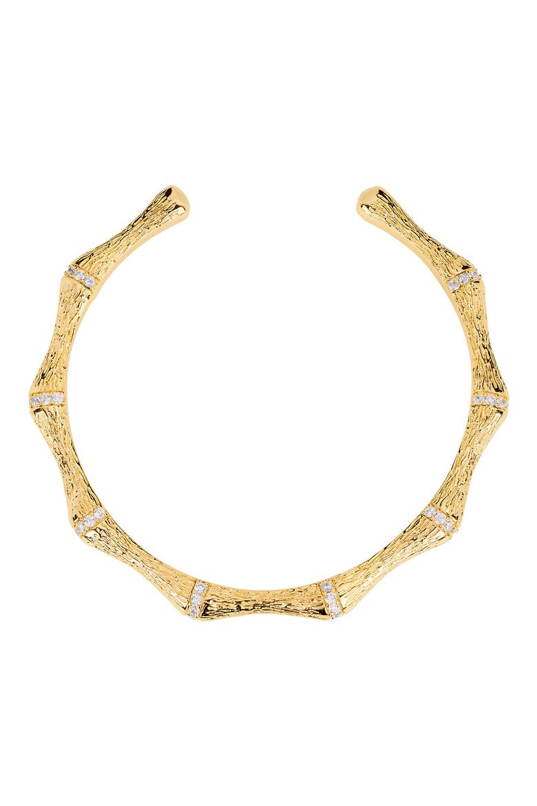 Cubic Zirconia Bamboo Style Cuff Bracelet, Main, color, GOLD