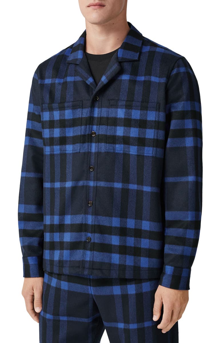 Burberry Night Check Cashmere Pajama Shirt, Main, color, 
