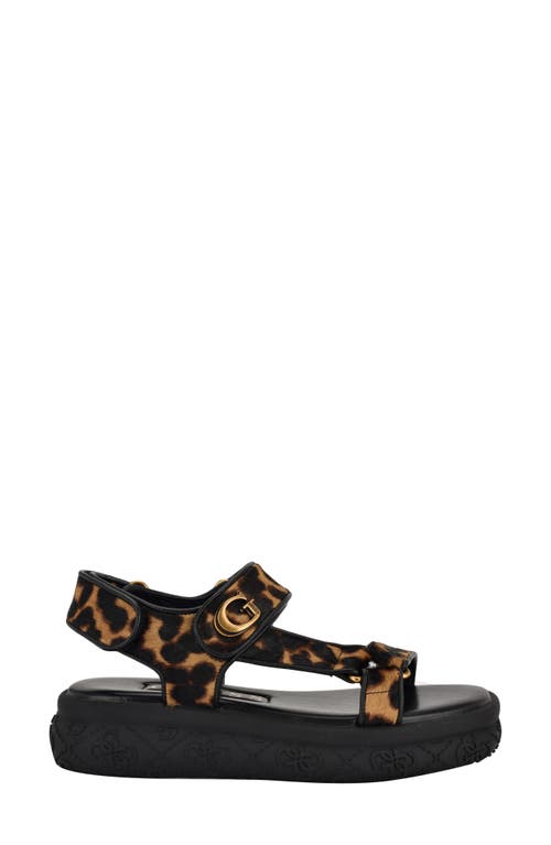 Guess Lanara 3 Genuine Calf Hair Sandal In Medium Brown