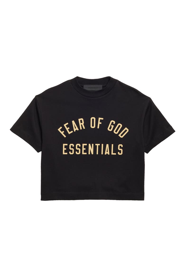Kids' Logo Crop Cotton Jersey Graphic T-Shirt, Main, color, BLACK