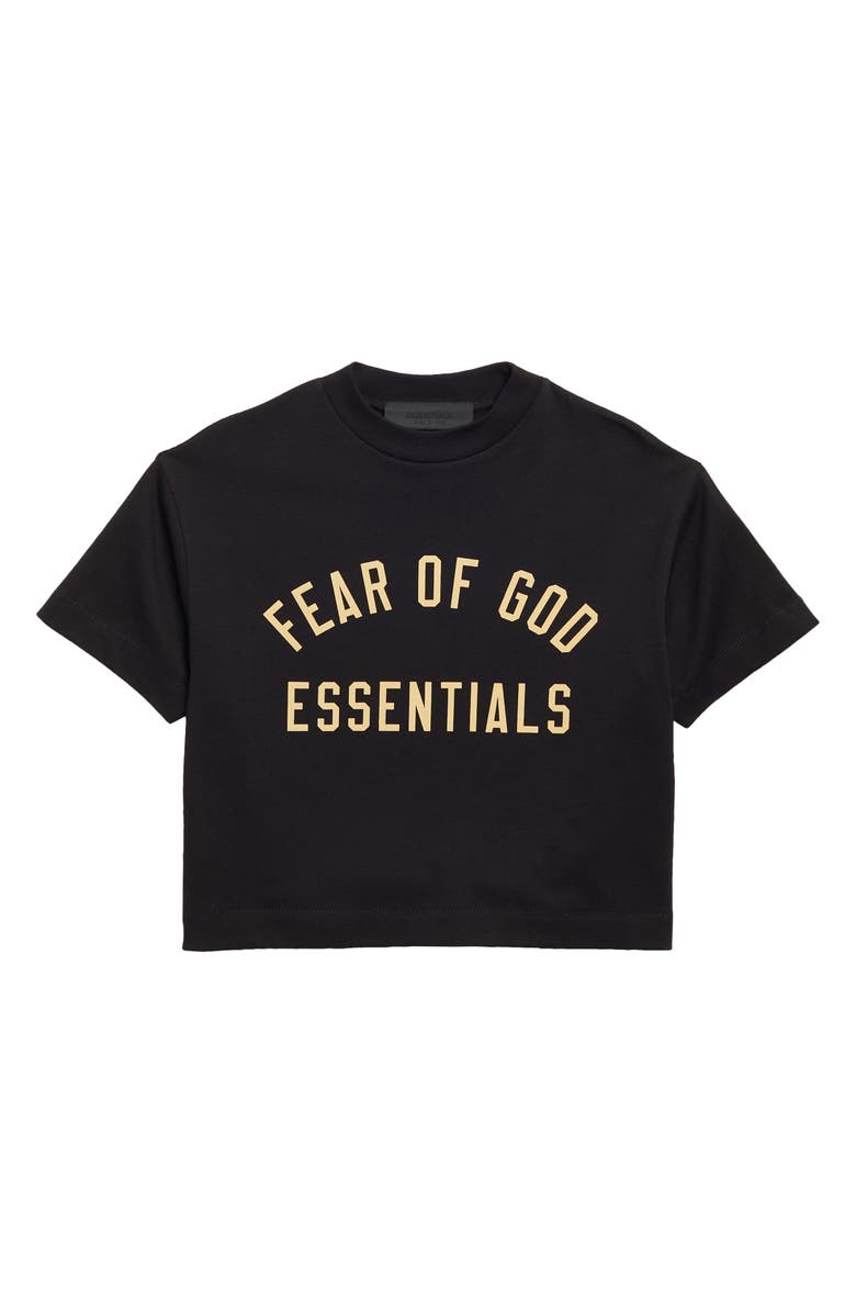 Fear of God Essentials Kids' Logo Crop Cotton Jersey Graphic T-Shirt, Main, color, Black
