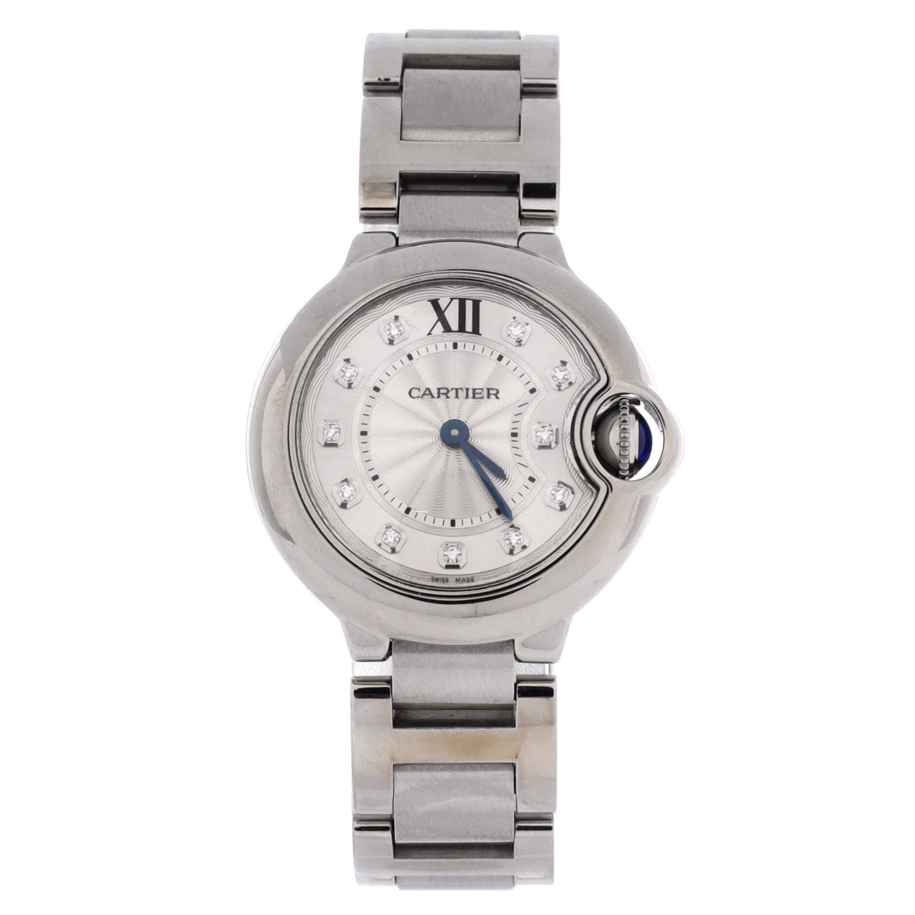 Ballon Bleu de Cartier Quartz Watch Stainless Steel with Diamond Markers 28, Main, color, Metallic Silver