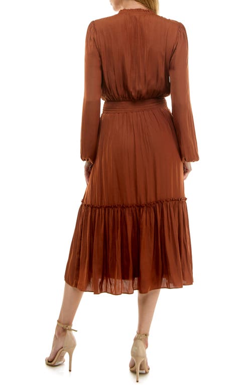 Socialite Long Sleeve Tiered Midi Dress In Brown