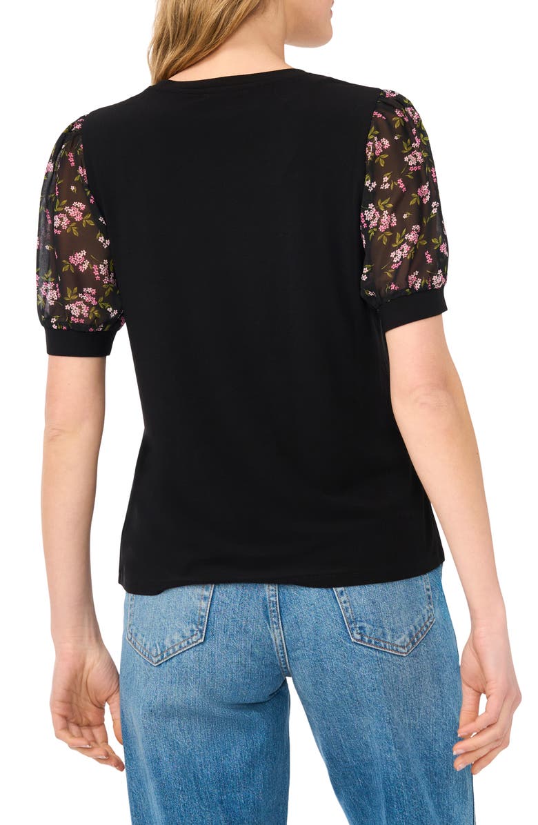 CeCe Printed Short Sleeve Top, Alternate, color, Rich Black
